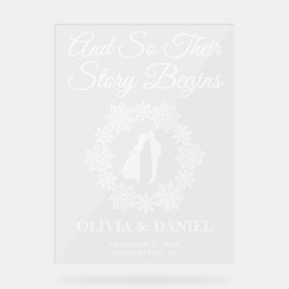 Het verhaal begint Snowflake Winter Wedding Welkom Acryl Bord