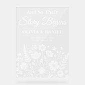 Het verhaal begint Wildflower Wedding Welkom Acryl Bord (Voorkant)