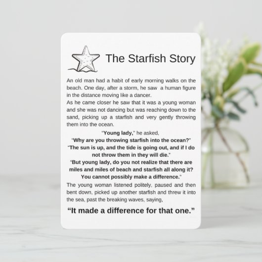 Het verhaal van de zeesterren. Zeesterren gedicht. (Staand voorkant)