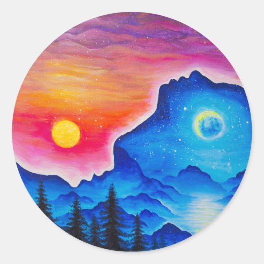 Het verhaal van zon en maan ronde sticker (Voorkant)