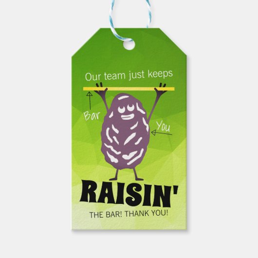 Het verhogen van de bar raisin medewerker snoep aw cadeaulabel (Voorkant)