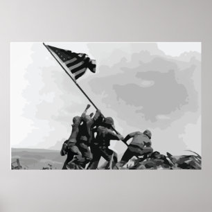 Het verhogen van de vlag op Iwo Jima vintage poste Poster