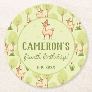 Het verjaardagsfeest van het Llama Outdoor kind Ronde Kartonnen Onderzetter