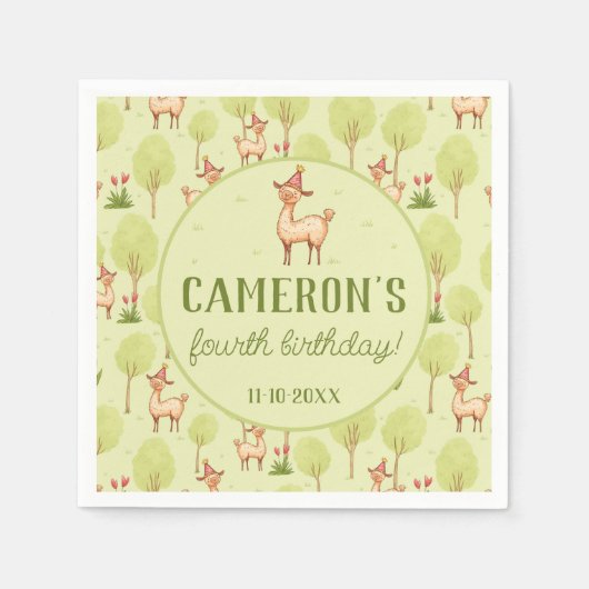 Het verjaardagsfeest van het Llama Outdoor kind Servet (Voorkant)
