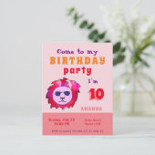 Het verjaardagsfeestje van Cool Lion Pink Kind Uitnodiging Briefkaart (Staand voorkant)