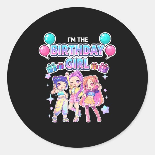Het verjaardagsmeisje schattig chibi kpop grappige ronde sticker (Voorkant)