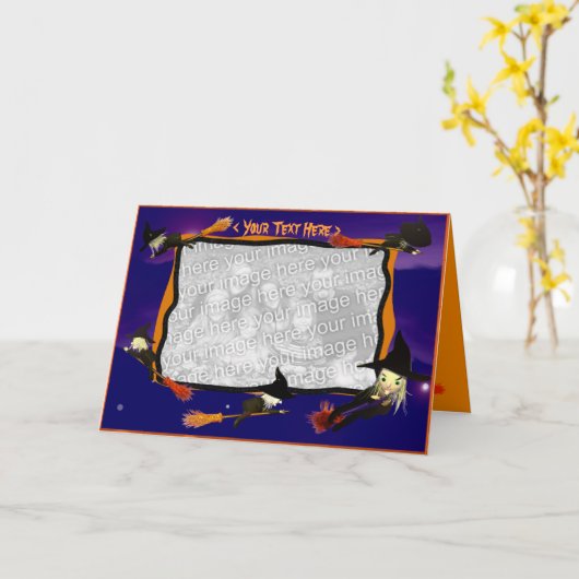 Het Verkeer van de Heks van Halloween (fotolijst) Kaart (Gele Bloem)
