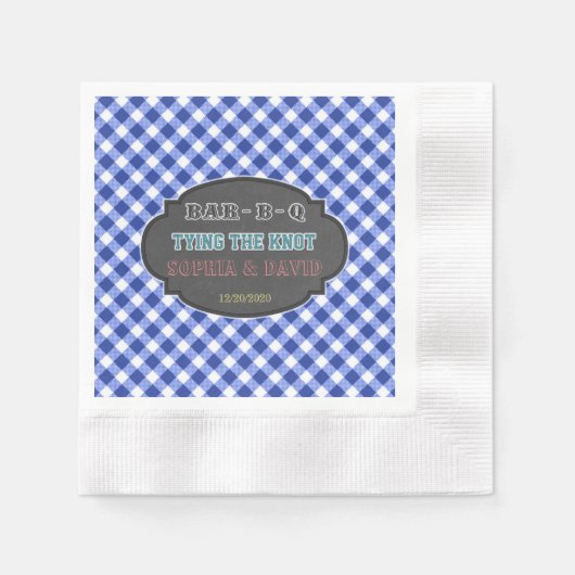 Het Verloving Knot BBQ Blue Gingham Servet (Voorkant)