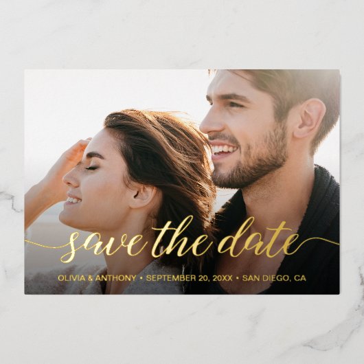 Het Verloving van het Manuscript van Elegant Foto  Folie Feestdagenkaart (Voorkant)