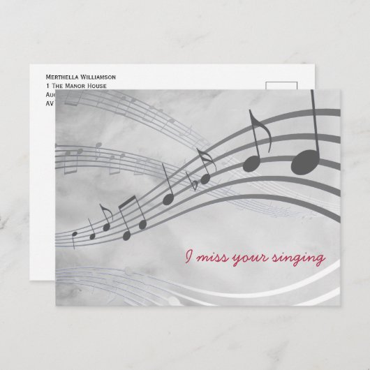 HET VERMISEN VAN UW ZINGENDE GRAY Musical Briefkaart (Voorkant / Achterkant)