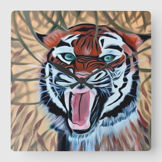 Het verpletteren van tijger langer op paraatheid vierkante klok (Voorkant)
