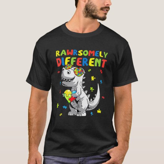 Het verschil in bewustzijn van dinosaur autisme t-shirt (Voorkant)