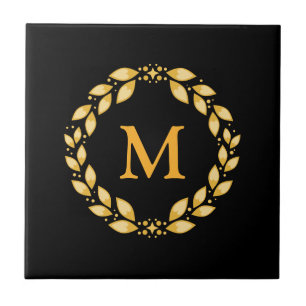 Het versierd Gouden Leaved Roman Monogram van de Tegeltje