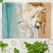 Het versoepelen van Welsh Corgi op het strand Theedoek (Gevouwen)