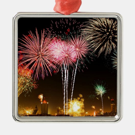 Het vertoning-viering van het vuurwerk! metalen ornament (Voorkant)