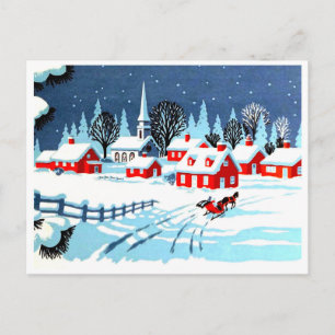 Het vervoeren naar een dorp in de winter,  briefkaart