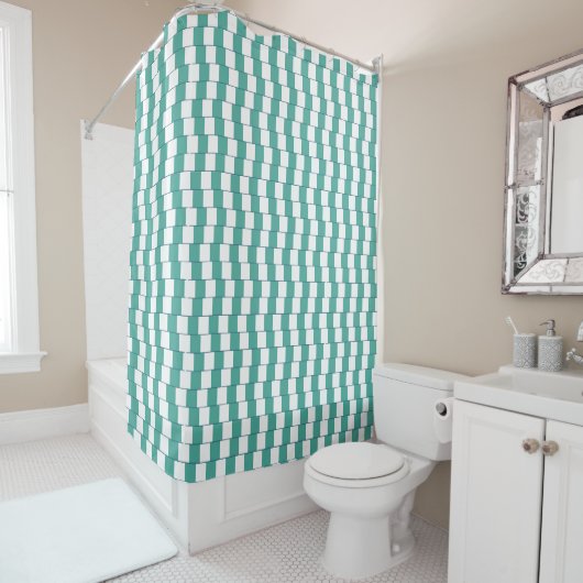 Het verwarren van lijnen turquoise douchegordijn (In situ)