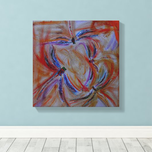 Het verzamelen van abstracte libellen canvas (Insitu (Houten vloer))