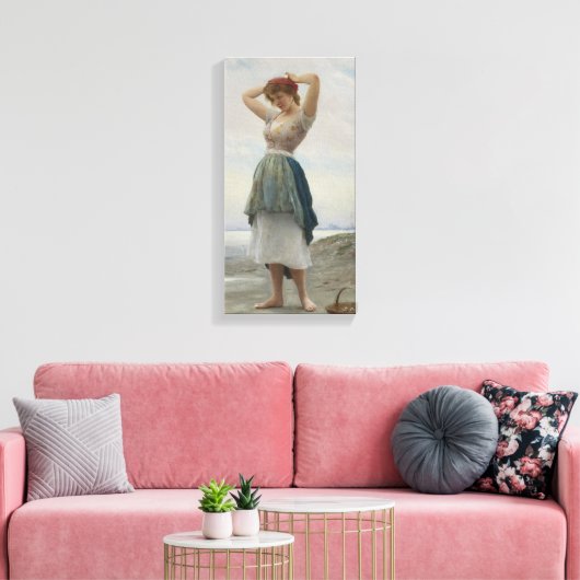 Het verzamelen van kiezels op het strand in Italië Canvas Afdruk (Insitu (Woonkamer))