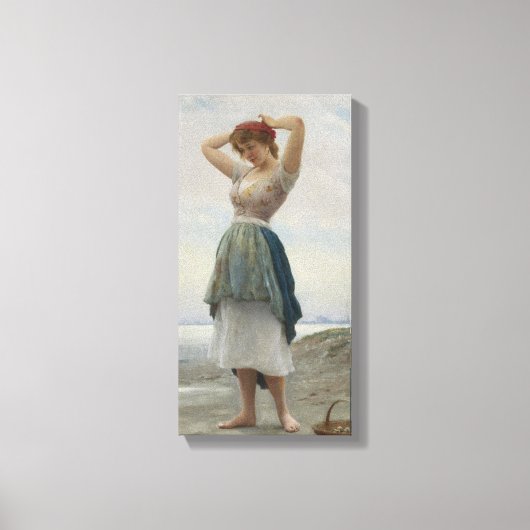 Het verzamelen van kiezels op het strand in Italië Canvas Afdruk (Voorkant)