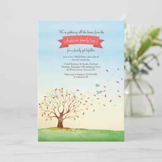 Het verzamelen van Leaves Family Reunion Uitnodigi Kaart (Staand voorkant)