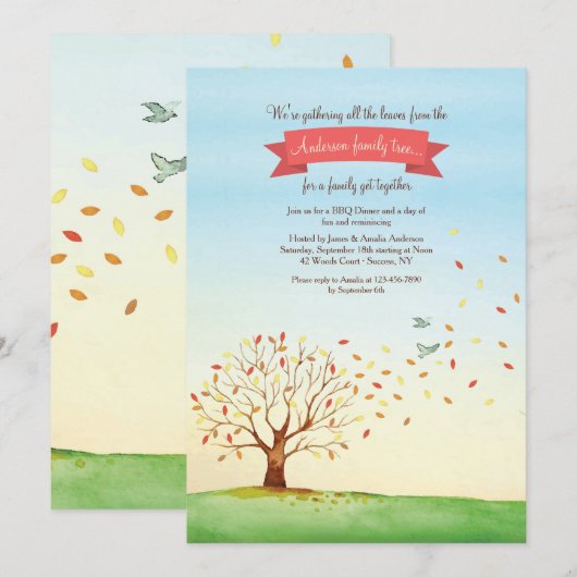 Het verzamelen van Leaves Family Reunion Uitnodigi Kaart (Voorkant / Achterkant)