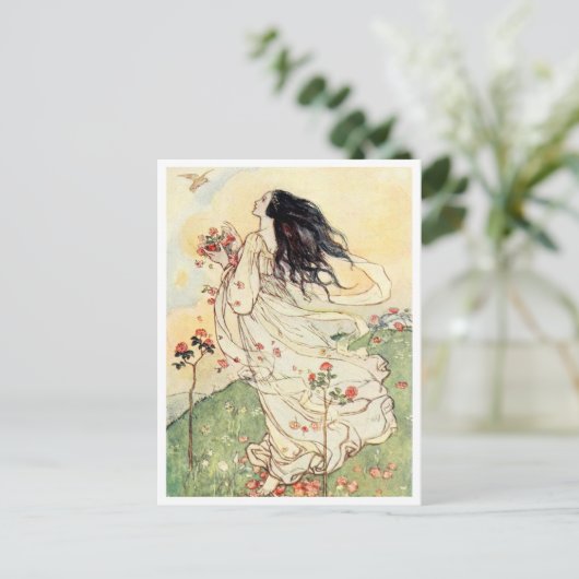 Het verzamelen van Roos Petals  Illustratie Briefkaart (Staand voorkant)