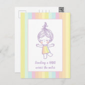 Het verzenden van een hug Cute Pastel Rainbow Girl Briefkaart (Voorkant / Achterkant)