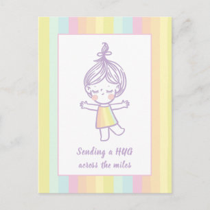 Het verzenden van een hug Cute Pastel Rainbow Girl Briefkaart