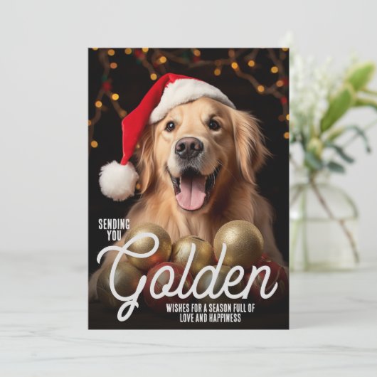 Het verzenden van gouden wensen Kerstmis Retriever Feestdagenkaart (Staand voorkant)