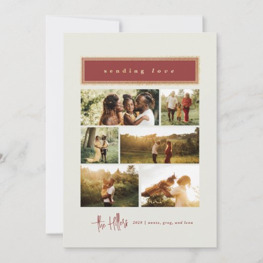 Het verzenden van liefde rood en goud foto collage feestdagenkaart (Voorkant)
