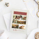 Het verzenden van liefde rood en goud foto collage feestdagenkaart<br><div class="desc">Deel oprechte momenten met deze "Sending Love"-vakantiepas, met een warm minimalistisch ontwerp met een in goud ingelijste bordeauxkoptekst en een elegant script. De kaart toont een lay-out met meerdere foto's, perfect voor het weergeven van gekoesterde familieherinneringen. Familienaam tekst aan de onderkant voeg een verfijnde, gepersonaliseerde touch aan uw vakantie groeten....</div>