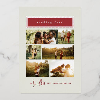 Het verzenden van liefde rood en goud foto collage folie feestdagenkaart