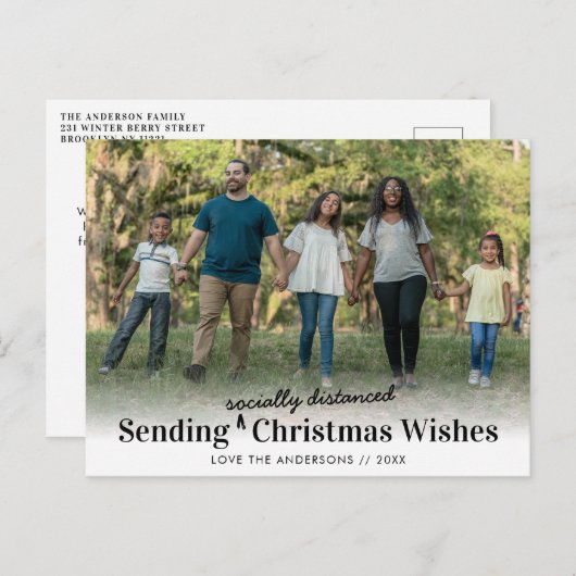 Het verzenden van sociaal afstandelijke kerstwense feestdagenkaart (Voorkant / Achterkant)