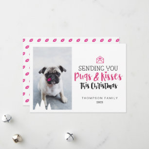 Het verzenden van uw pugs & Kisses Cute Pug Dog &  Feestdagenkaart