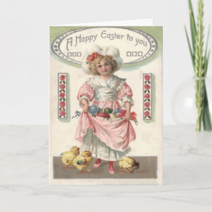 Het Victoriaans Geschilderde Meisje kleurde Paasei Feestdagen Kaart
