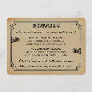 Het Victoriaans Steampunk Wedding Collectie Informatiekaartje