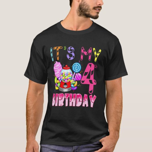 Het vierde geboortedag Snoep Candyland Birthday Gi T-shirt (Voorkant)