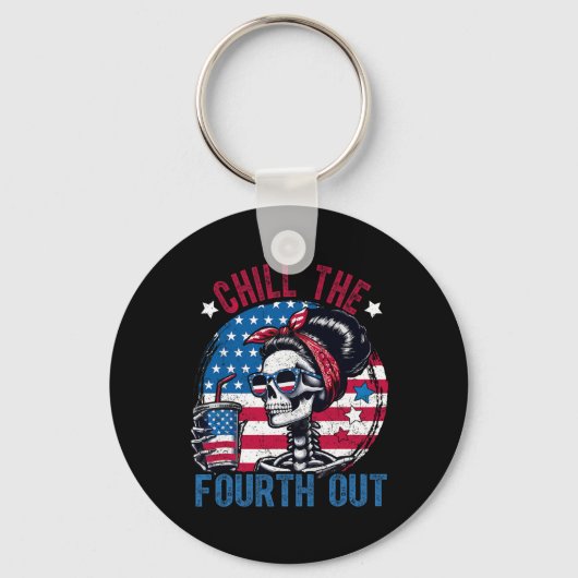 Het vierde uit grappige skelet 4 juli Patrioti Sleutelhanger (Voorkant)
