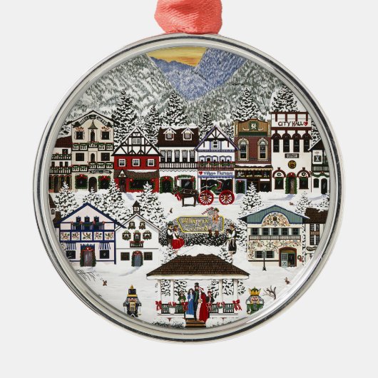 Het vieren van de Feestdagen in Leavenworth Metalen Ornament (Voorkant)