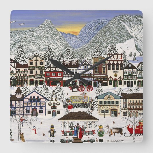 Het vieren van de Feestdagen in Leavenworth Vierkante Klok (Voorkant)