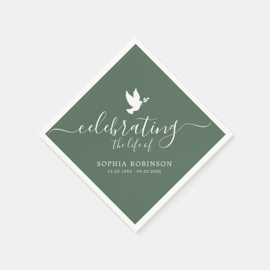 Het vieren van de Life Sage Green Dove begrafenis Servet (Hoek)