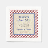 Het vieren van een grote vangst vis frituur koppel servet (Voorkant)