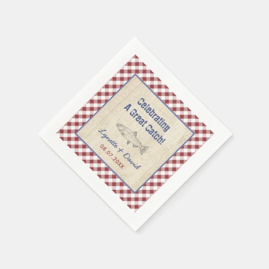 Het vieren van een grote vangst vis frituur koppel servet (Hoek)