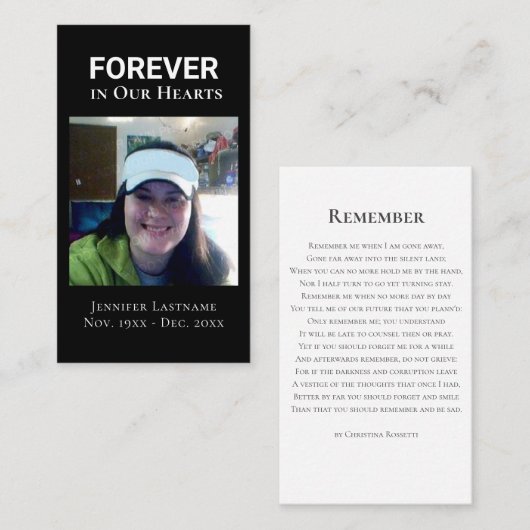 Het vieren van het Leven Één Fotoherdenking Visitekaartje (Voorkant / Achterkant)