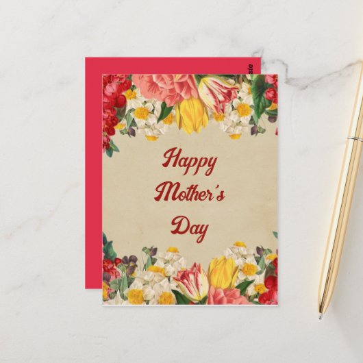 Het vieren van Moederdag 2025 Flower Briefkaart (Voorkant / Achterkant in situ)