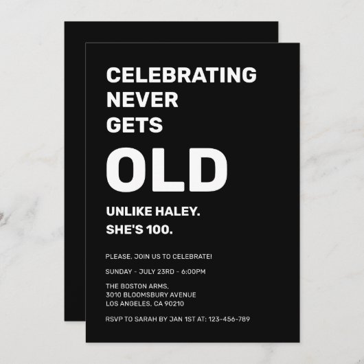 Het vieren van Never Gets Old Funny 100th Birthday Kaart (Voorkant / Achterkant)