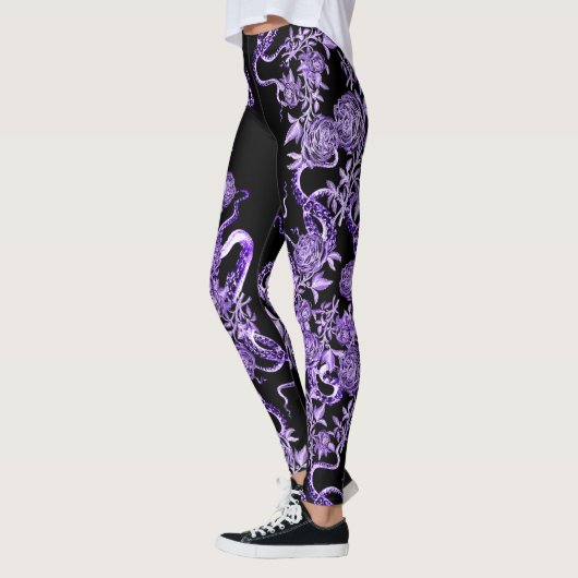 Het vierkant en het Roos koninklijk Paars & zwart Leggings (Links)