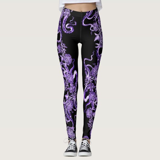 Het vierkant en het Roos koninklijk Paars & zwart Leggings (Voorkant)