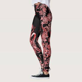 Het vierkant en het Roos rood en zwart Leggings